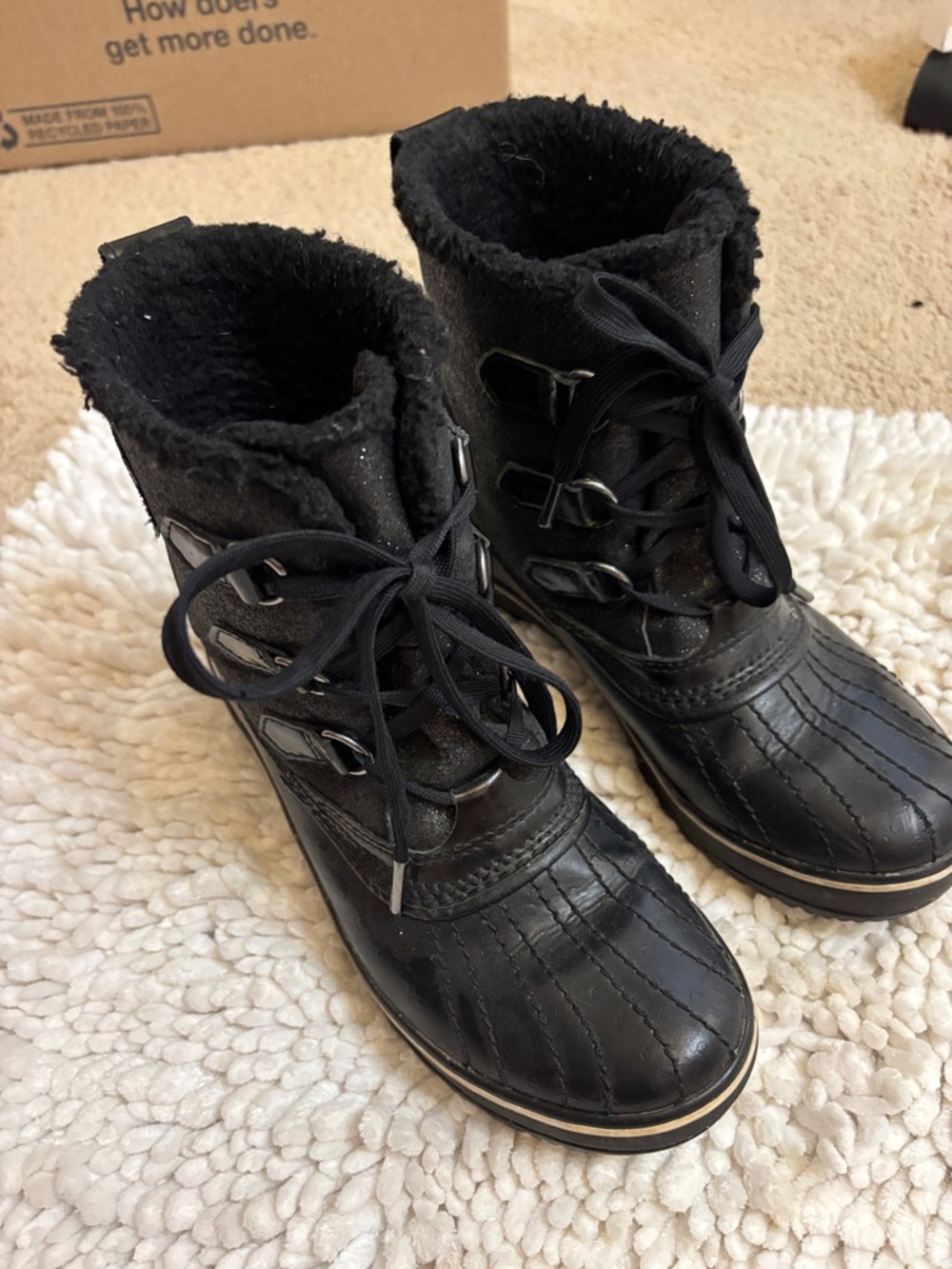 Sorel Black Glitter Lace-Up Winter Boots
